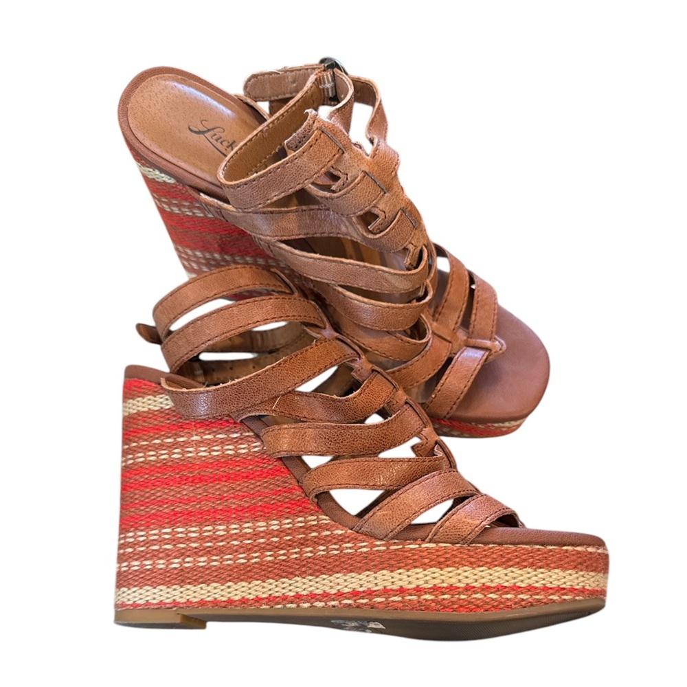 Lucky Brand Women’s LK-Labelle Almond Goat Dakota Combo platform wedges 7.5